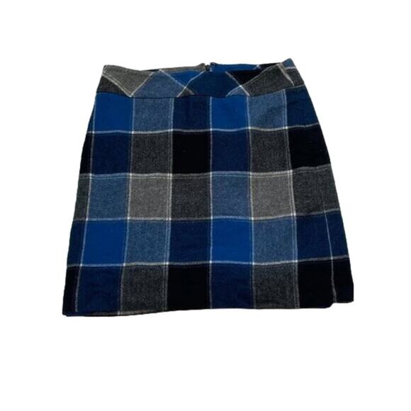Talbots Wool Blend Blue, Black, Gray Plaid Mini Skirt, Preppy, Academia, Size 6 - Picture 1 of 10